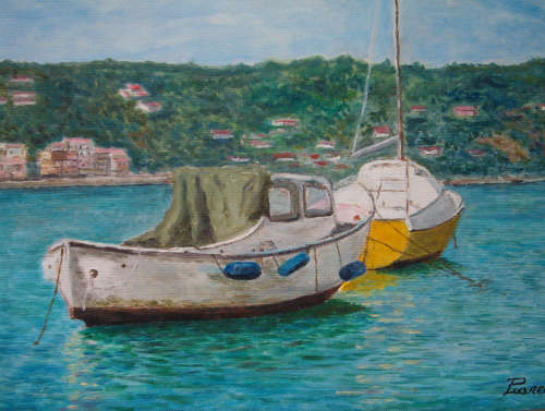 Abbraccio di barche - Agosto 2004 - Olio su tela